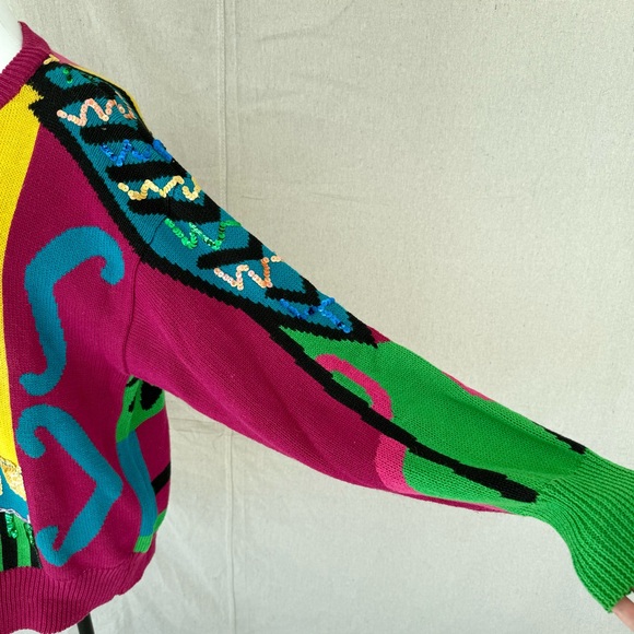Vintage Cedars 80s Pink/Colorful Abstract Sequin Knit Sweater Size M - Picture 5 of 8